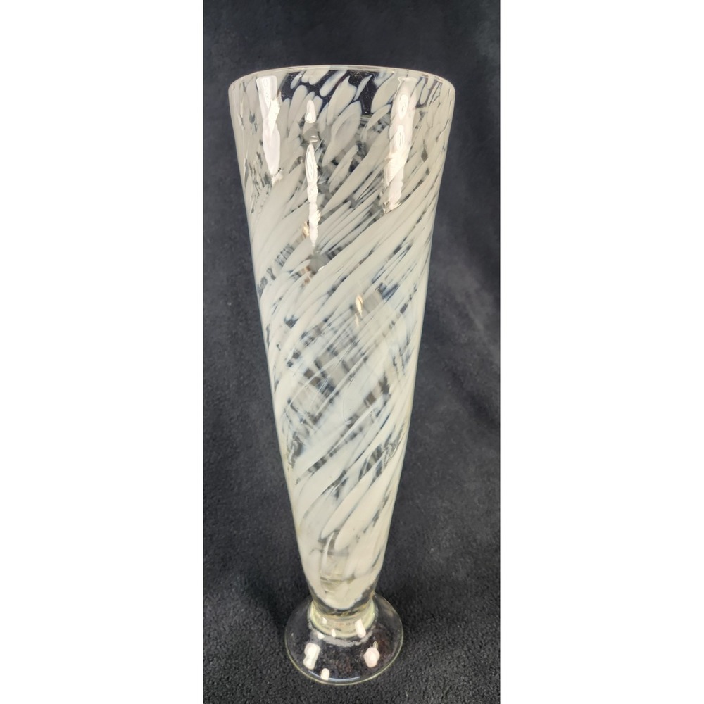 Vintage Mid Century Murano White Latticino Swirl Art Glass Trumpet Vase 13.5"